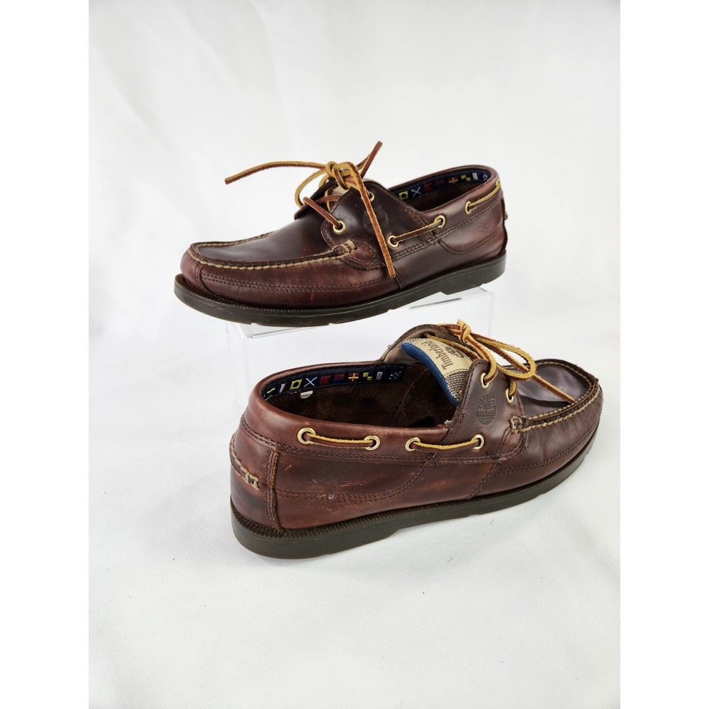 Timberland Classic 2 Eye Boat Shoes Men 9.5 Wide Brown Leather Deck Earthkeepers - Picture 6 of 16